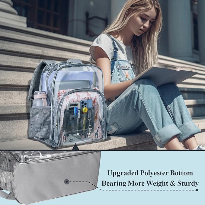 PACKISM Clear Backpack - 17 inch Heavy Duty Clear Backpacks for School, Large Transparent Bookbag for Students (Age 12+)