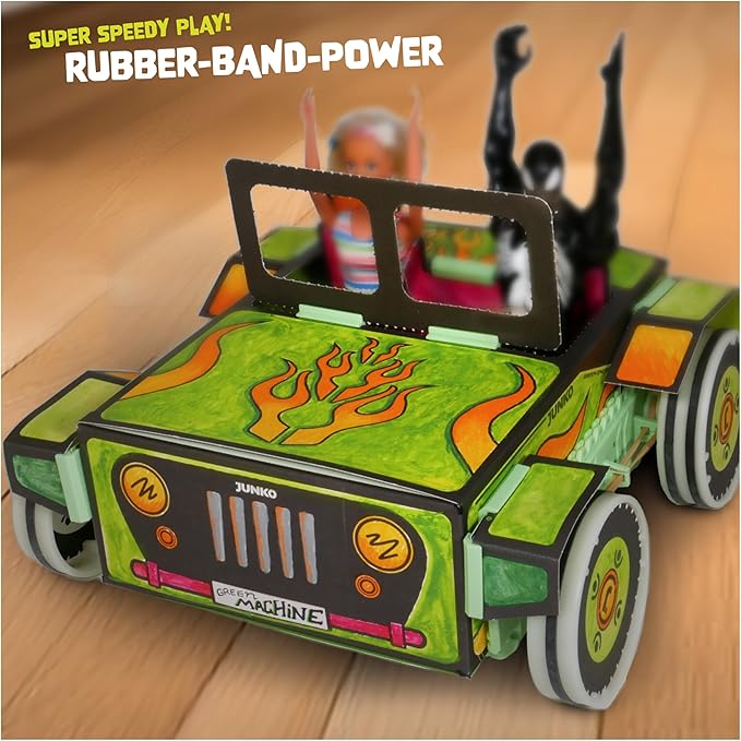 JUNKO DIY Toy Car Kit for Kids – Build, Color & Customize – Pull-Back Car – STEM Craft Project Ages 6–10 – Recycled, Reusable, Fun for Parent & Child