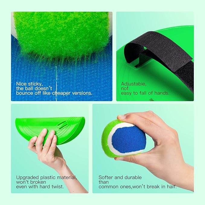 EVERICH Upgraded Toss Catch Paddle Ball Game Set, Outdoor Racket Games for Kids Adults, Beach Pool Sand Lawn Toy Includes 8 Paddles 8 Balls 8 Birdies 2 Flying Disc, Birthday Easter Gift for Boys Girls