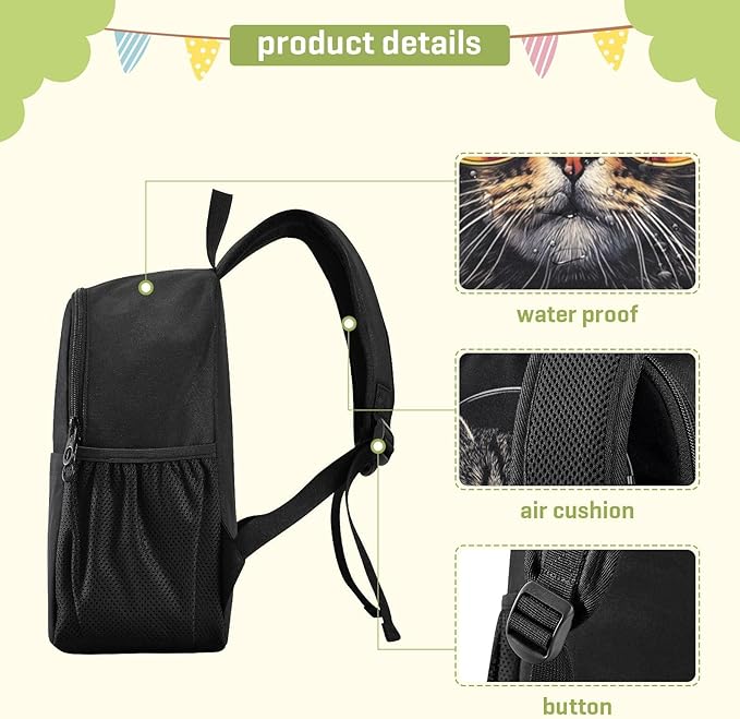 Cat Black Toddler Backpack for Boys Girls 3-6 Small Travel Backpacks for Kids Preschool Bookbag for Elementary Kindergarten for Travel