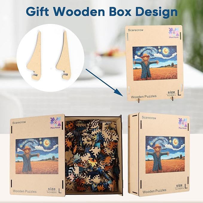 Wooden Puzzles for Adults, Scarecrow and Farmland Puzzles 500 Pieces, Unique Shaped Jigsaw Puzzles for Adults and Kids, Birthday Gifts Fun Challenge Family Game 14.2'' x 18.9''