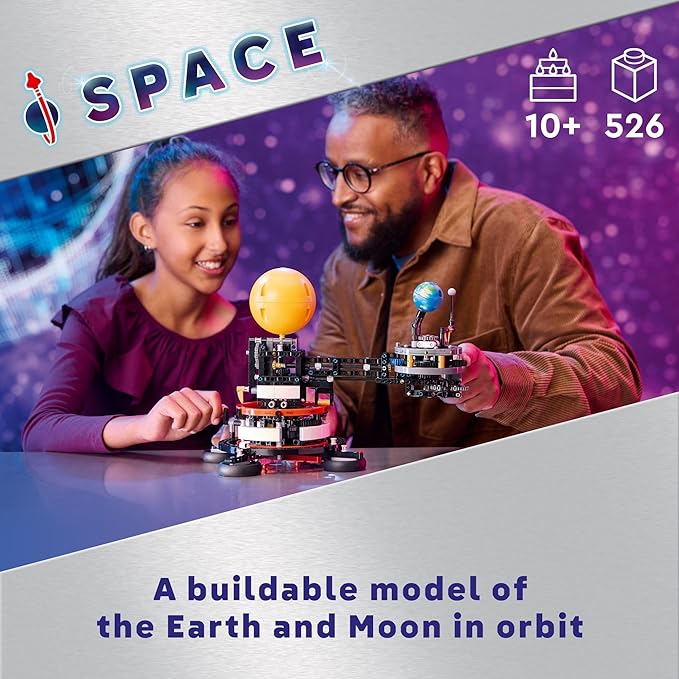 LEGO Technic Planet Earth and Moon in Orbit Building Set, Outer Space Birthday Gift for 10 Year Olds, Solar System Space Toy for Imaginative, Independent Play, Space Room Décor for Boys & Girls, 42179