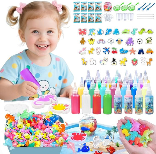 TSMJUWND Magic Water Elf Toy Kit, Squishy Maker Kits with 33 Colors Magic Gels, 20 Shapes Molds and 8 Elf Powder Craft Kits for Party Festival Christmas Birthday Gift for Kids Boys Girls