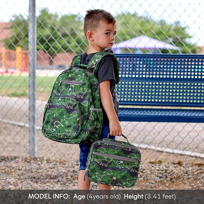 mibasies Boys Backpack 5-8: Lightweight Kids Backpacks Boys - Boy Bookbag for Elementary School - Green Dinosaur