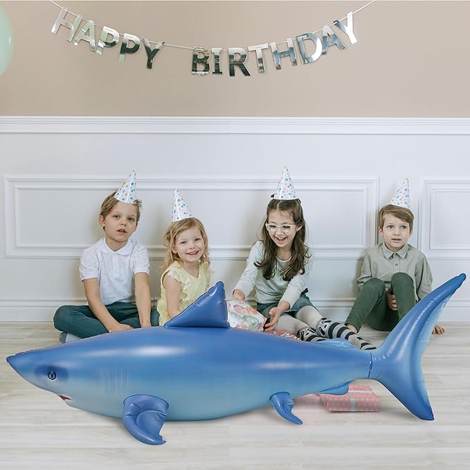 Jet Creations Inflatable Aquatic Animal Shark, Giant 82 inch Long/27 Tall, Toy for Kids 3 Year and up, Pool Float, Photo Prop, Theme Party Centerpiece, VBS, Decoration, Hangers (2) on The Back