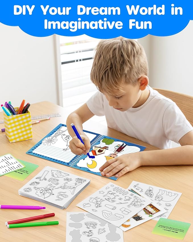 D-FantiX My Storybook Art Kit, Creative Writing & Drawing Activity Set for Boys & Girls, Hardcover Comic Book Making Kit with Stickers, DIY Arts and Crafts Supplies Gifts for Kids Ages 5, 6, 7, 8-12