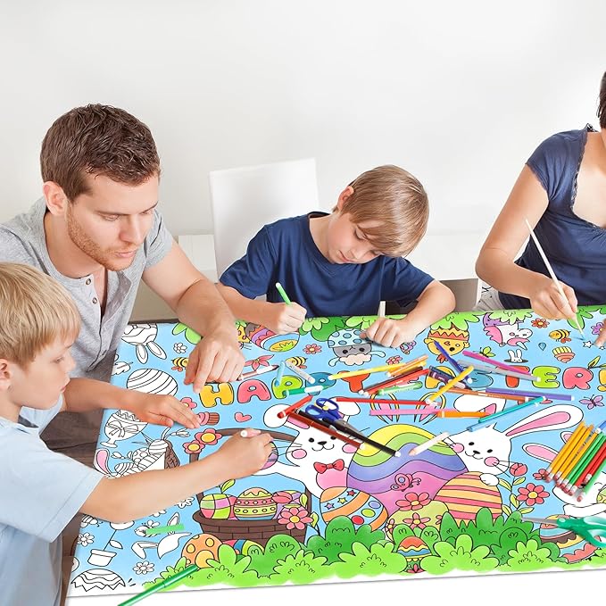 Gatherfun Easter Party Activity Poster - 31.5 x 72 Inches,Easter -Themed Happy Easter Party, Versatile Paper Coloring Banner/Table Cover for School Parties and Special Events Decoration