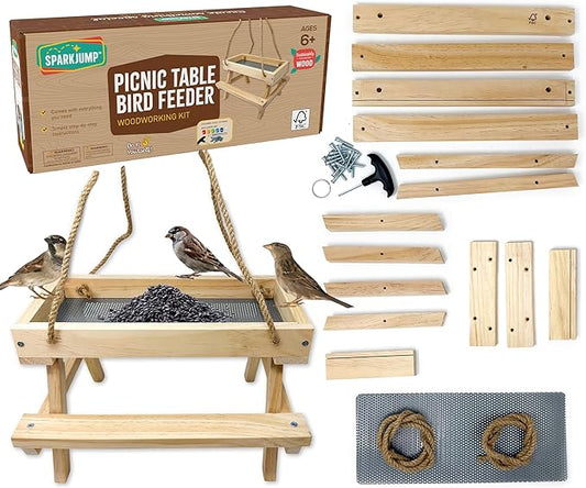 Picnic Table Feeder for Squirrels - DIY Woodworking Project for Kids and Families, Includes Tools, Screws, and Paint Set, Sustainable FSC-Certified Wood, Ages 6+
