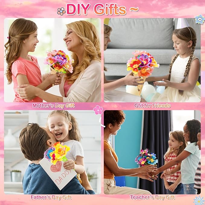 Tubkam DIY Flower Bouquet Accessories, Fabric Bouquet, Replacement Flower Craft Parts, Arts and Crafts Toy Accessories for Girls 4+ Year Old