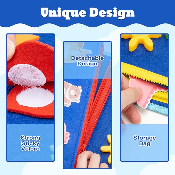 Toddler Busy Board Book - 8 in 1 Montessori Toys for 1 2 3 4 Year Old Learning Educational Activity Gifts for Girls Boys