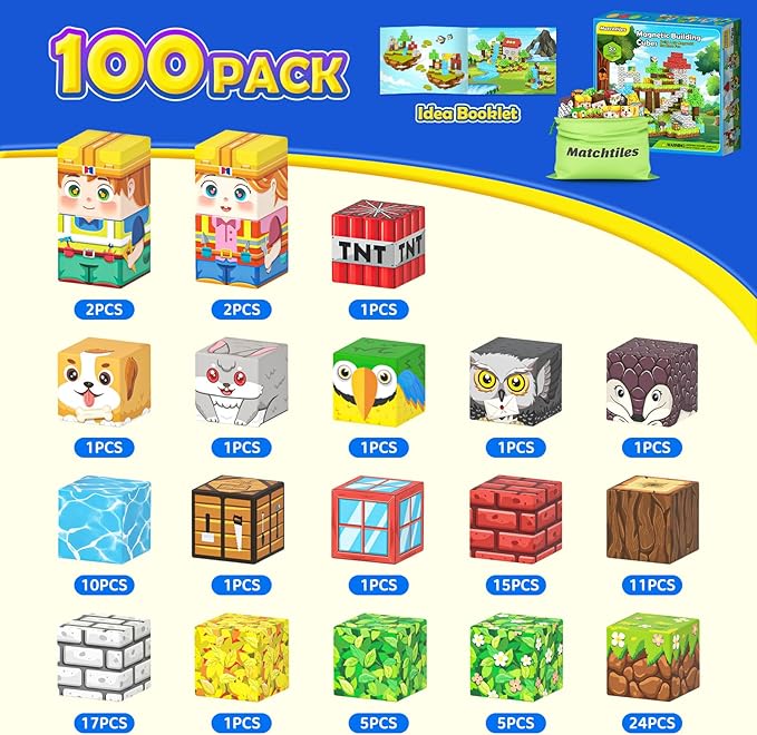 Magnetic Blocks with Forest Animals Toys, Build Mine Magnet World Set, Magnetic Tiles Building for Boys & Girls Age 4-8 5-7, STEM Montessori Sensory Toys for Toddlers Kids Gifts for 3+ Years Old