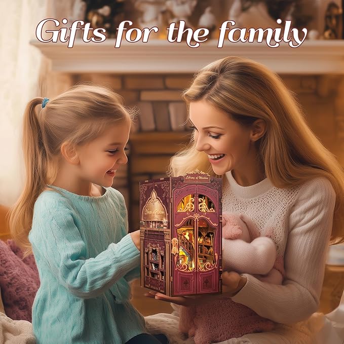 Fsolis Book Nook Kits, DIY Miniature House Kit 3D Puzzles for Adults Tiny House Mini Craft Bookshelf Nook Decor Gifts for Women Teenagers Book Lovers (Library of Wisdom)
