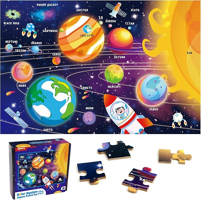 SYNARRY 100 Piece Puzzles for Kids, Space Puzzle for Kids Ages 4-8 Solar System Puzzle, 100 Pieces Puzzles for 3 4 5 6 7 8 Year Olds Boys Girls Childrens, Planets with Names