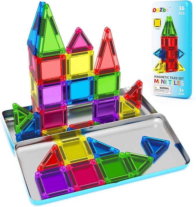 Magnetic Tiles Mini Travel Toddler Set, Magnetic Blocks Building Kids Toys & Games, Montessori Preschool Classroom Must Haves Educational Learning Sensory Toys for 3+ Year Old Boys Girls Birthday Gift