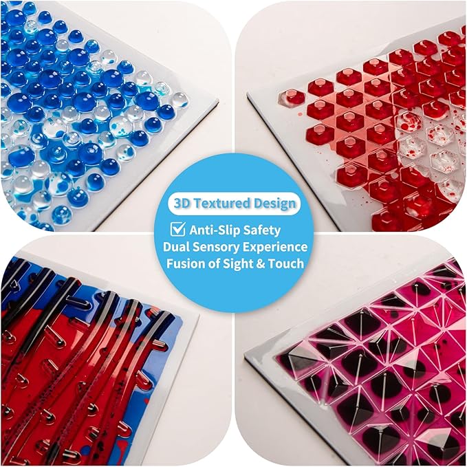 Art3d 12"x12" Textured Liquid Sensory Flooring Tiles, Interactive Glossy Fusion Play Mats for Kids, Toddler, Teens, Stress Relief & Calming Toys, 4pcs per Set