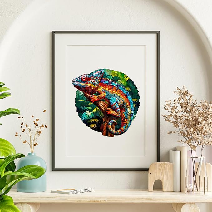 Jigfoxy Wooden Puzzles for Adults, Chameleon Wood Puzzles Adult, Unique Animal Shape Wooden Jigsaw Puzzles for Adults, Birthday Gifts for Puzzle Lovers, Family, Friend (L-13.6 * 13.5in-300pcs)