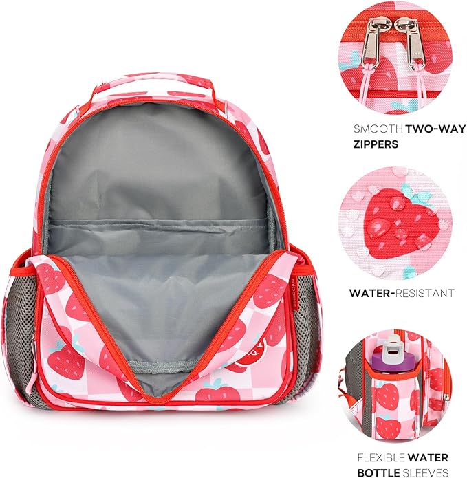 mibasies Toddler Backpack for Girls 2-4: Preschool Kindergarten Backpack - Cute Kids Backpacks for Girls - Strawberry Red