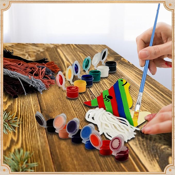 Horse Party Favors Birthday Supplies,24 Pcs Wooden Horse Craft Painting Kit,Unicorn Ornament,DIY Cowboy Craft Gift Tags,Unfinished Wooden Cutouts(25 Gift Bags + 48 paintbrushes)