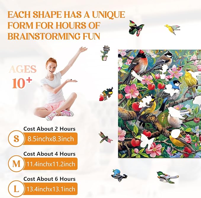 Wooden Puzzles for Adults, Wooden Jigsaw Puzzles for Adults Kids, Birds in The Orchard Unique Shaped Wood Puzzles Adult, Creative Birthday Gifts for Friends Family Game (8.5 * 6.2in 100pcs)