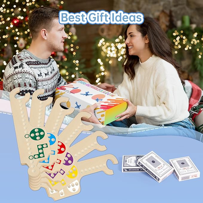Jokers and Marbles Board Game, Wooden Marble Game for 2-6 Players, Portable Jokers Game with 30 Marbles 3 Decks of Cards 2 Storage Bags for Family Game Night and Holiday Party