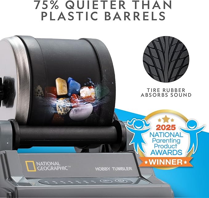 Blue Marble National Geographic Rock Tumbler Kit – Hobby Edition Includes Rough Gemstones, and 4 Polishing Grits, Great STEM Science Kit for Geology Enthusiasts, Rock Polisher for Kids and Adults