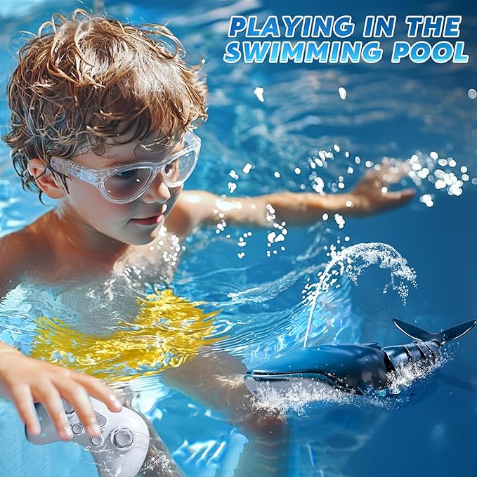 Remote Control Whale Shark Toys for Boys Kids, 1:18 Scale High Simulation Shark for Pool, 2.4Ghz Electric RC Shark Boat Fish Toys with Light & Spray, Toy Shark Gifts for 6 7 8 9 Year olds Kid Boy Girl