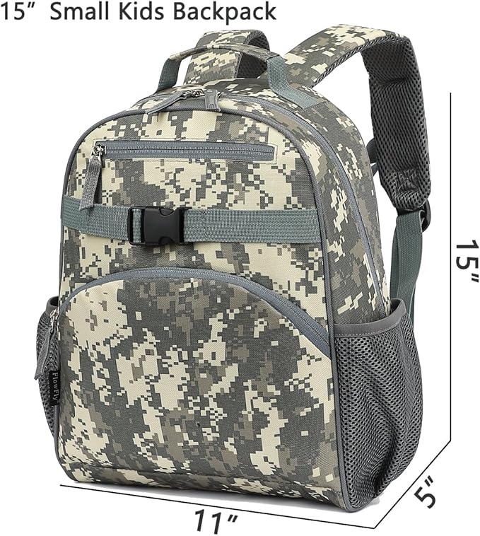 FlowFly Kids Backpack for Toddler Boys Girls, Simple Lightweight Bookbag for Daycare Kindergarten Elementary School Travel, Small Modern Bag (Medium 15''), Digital Camo