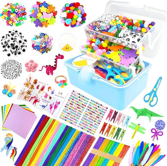 3000Pcs Arts and Crafts Supplies for Kids Craft Kits with Pipe Cleaners Crafting Supply All in 3 Layered Craft Box DIY Crafts for Kids Ages 4-8 8-12 Homeschool Supplies Toys Gifts for Girls & Boys