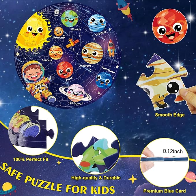 Floor Puzzles for Kids Ages 4-6 70 Piece Glow in The Dark Solar System Puzzles Ages 3-5 Space Planets Toys Large Jigsaw Puzzle Learning Educational Toy Birthday Gift for Boys Girls Ages 6-8