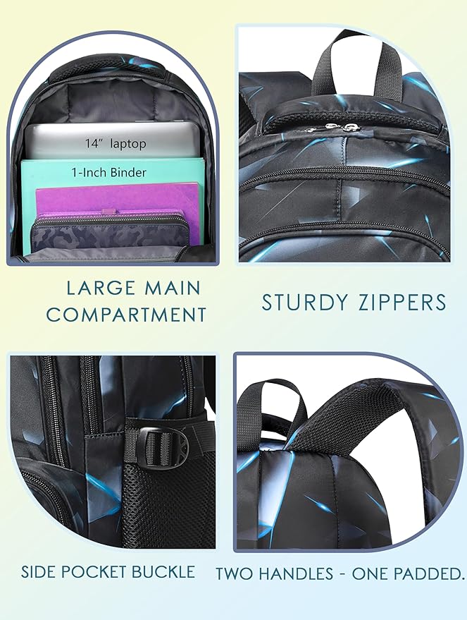 BLUEFAIRY Kids Backpack for Boys Elementary Primary Middle School Bags for Childs Book Bags Bookbags Lightweight Padded Straps Back to School Mochilas para Niรฑos 17" Black/Blue