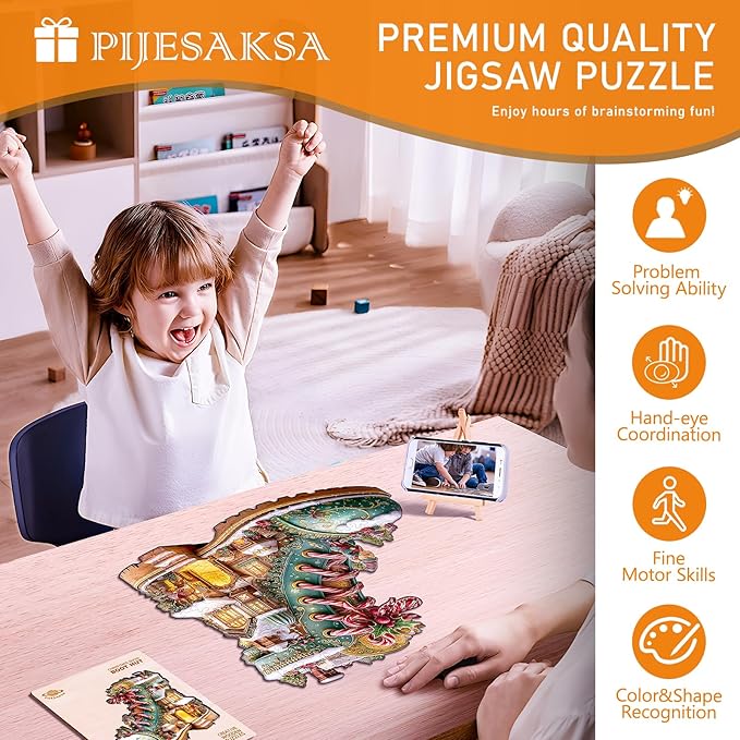 Wooden Puzzles for Adults, Christmas Snow Boot Hut Wooden Jigsaw Puzzle for Adults, Unique Shape Wood Puzzles Adult, Presents for Women and Men, Wall Art Home Decor(S-8.5 * 8.5in- 100 Pieces)