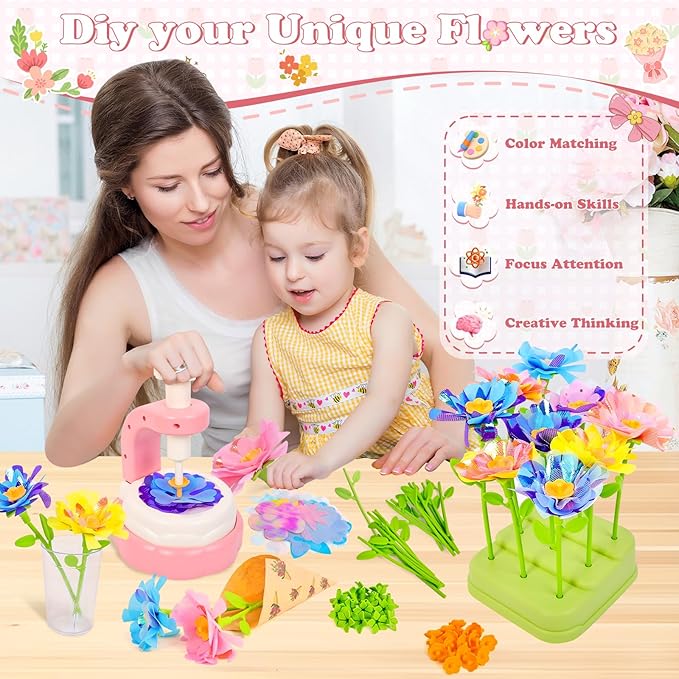 HOLYOWL DIY Flower Bouquets Craft Kits for Kids, Build Your Flower Bouquet Making Kits Educational Activity Toy Birthday Gifts for 4 5 6 7 8 9+ Years Old Toddler Girls & Boys