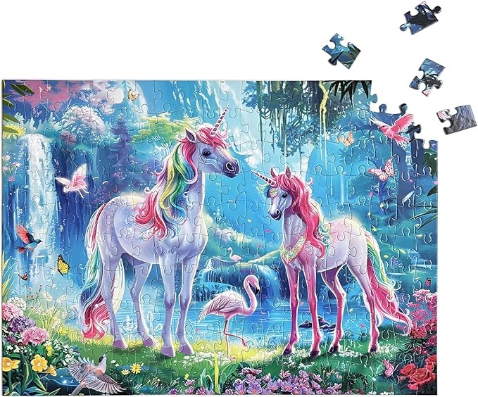 200 Pieces Jigsaw Puzzles for Adults and Teens and Kids Family Happy Games Princess Unicorns World for Girls (Unicorns' Rainbow Play)