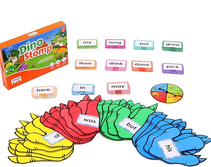 Barnacle Toys Dino Stomp, Dolch Sight Words Flash Cards Kindergarten Learning Games, Learning to Read for Kids Ages 5-7, 1st Grade Learning Materials, Reading Games for Kids Ages 4-8