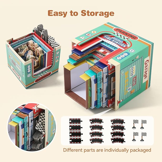 Youuys Sorting and Stacking Toys for Toddlers with Nesting Garages & Race Track & Wooden Cars & Community Helpers, Montessori Nesting Boxes for 1-3 Preschool Learning for 1 2 3 Boys Girls Gift