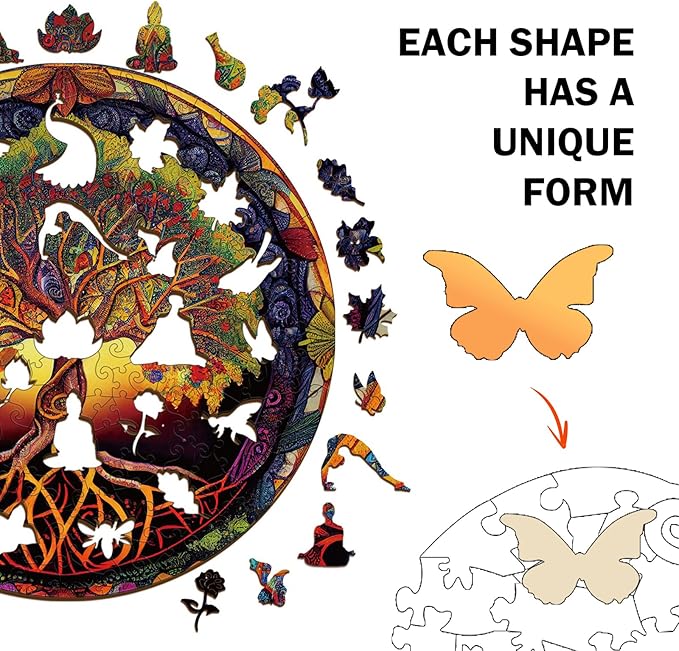 Wooden Puzzles for Adults, Tree of Life Wooden Jigsaw Puzzles for Adults, Wood Puzzles Adult, Unique Shape Wood Cut Puzzles, Birthday Gifts for Family Friend (L-13.6 * 13.6in-300 pcs)