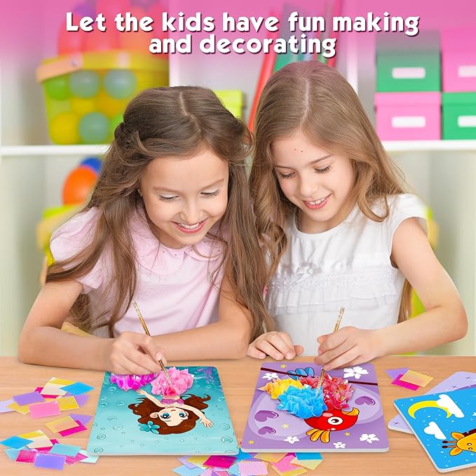 Poke Art Kit for Girls - No Mess Art Craft Activity, DIY Poke Hands Art for Kids, Creative Sensory Toy Set, Birthday Xmas Gifts for Ages 3 4 5 6-8 Year Old Girls Toys