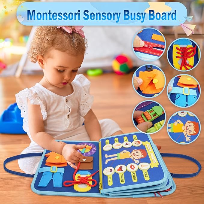 Busy Board for 1-3 Year Old Toddler Montessori Learning Busy Book Sensory Toys for Boys Girls Preschool Toys Birthday Idea Gift (Planet)