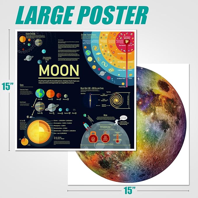 ANTELOPE Rainbow Moon 1000 Piece Jigsaw Puzzle for Adults, Space Theme, Paperboard, Round Puzzle, High Resolution, Matte Finish, No Dust, Includes Poster, 26.5 inches