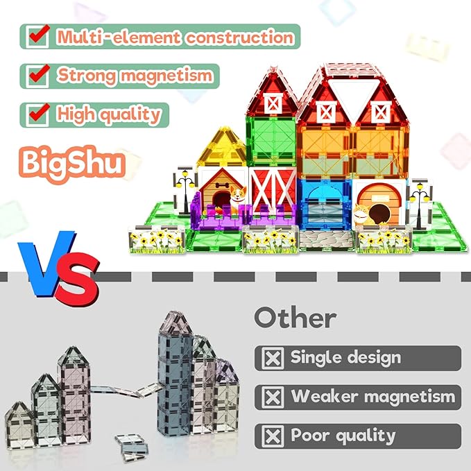 Magnetic Tiles Toddler Toys Garden Farm Animal Set, Magnetic Blocks Montessori Sensory Educational Learning Building Magnet Toys for 3 4 5 6 Year Old Boys Girls, Kids Games Party Birthday Easter Gifts