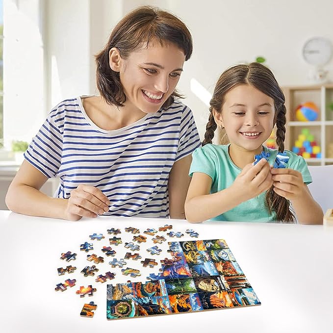 LELEMON Nation Park Jigsaw Puzzles in a Metal Box 100 Pieces World Park Jigsaw Puzzle for Adults Kids Ages 4-8 Children Learning Educational Puzzles Toys