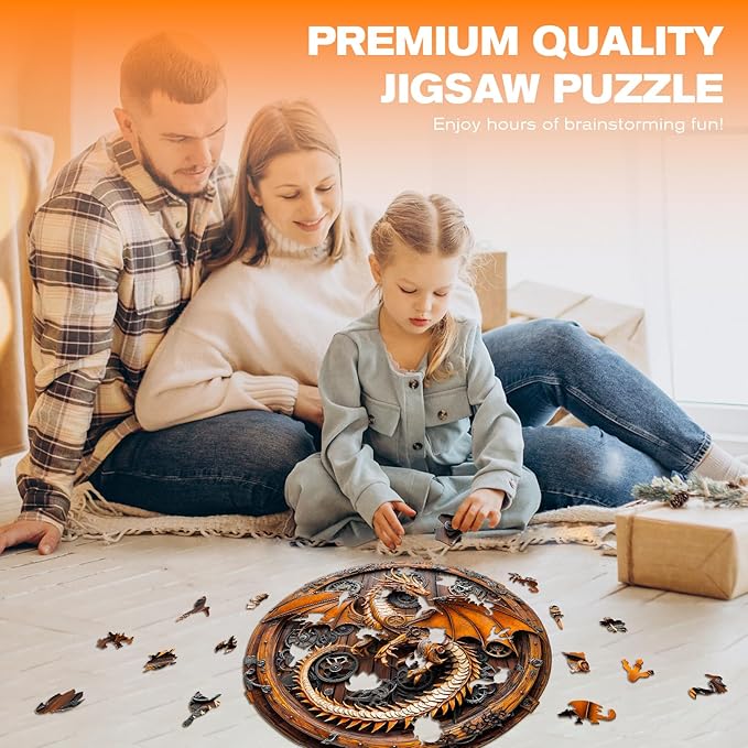 Wooden Puzzles for Adults - Mechanical Dragon Wooden Jigsaw Puzzle - Unique Shape 3D Vision Wood Puzzles Adult - Christmas Birthday Gifts for Adults/Friends/Family - 300pcs 13.4 * 13.3in