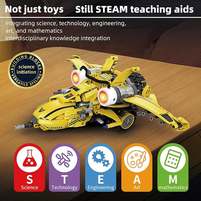 STEM Building Toys for Kids 6-14,5-in-1 Remote & App Controlled Construction Bumblebee Warrior/Powerful Iron Hand/Bulldozer/Hornet Jet/Tracked Vehicle,673 Pcs Building Blocks Set for Boys Girls