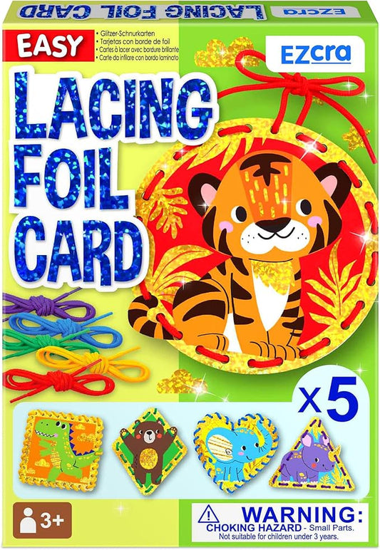 EZCRA Lacing Cards for Kids Ages 3-5 - 5 Pcs Animal Theme with Colorful Laces - Craft Kit for Kids DIY Activity Set - Fine Motor Skills Toys and Preschool Learning Activities
