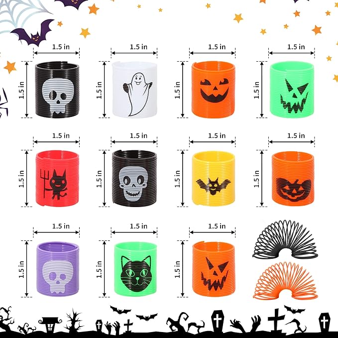 36PCS Halloween Coil Springs for Kids - Assorted Halloween Theme Pattern and Colors, Halloween Toys Party Favors Halloween Treat Bags Gifts