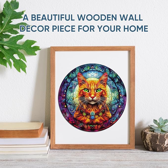 Wooden Puzzles for Adults, Yellow Cat Jigsaw Puzzles 200 Pieces, Unique Shaped Animal Wood Adult Puzzle, Best Gifts for Adults Family Games (11.2 * 11.2 inches)