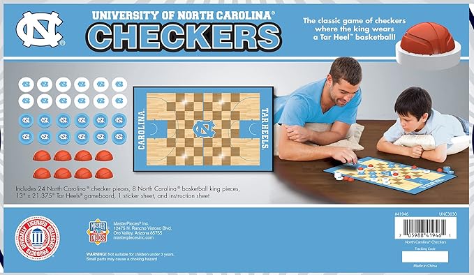 MasterPieces Family Game - NCAA UNC Tar Heels Checkers - Officially Licensed Board Game For Kids & Adults