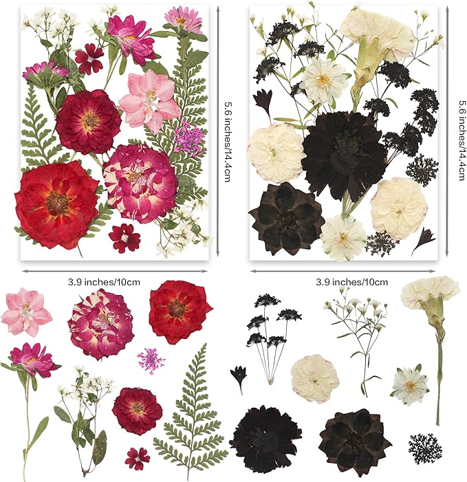 140pcs Dried Pressed Flower Leaves & Butterfly Stickers for Crafts,TrendCart Real Natural Dry Pressed Flowers & Leaves for Resin Molds Cake Candle Making Phone Cases Soap DIY Art Crafts Jewelry Making