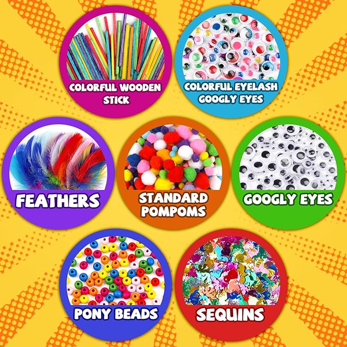 DOITEM Pipe Cleaners Craft Supplies, 1800Pcs Arts and Crafts Supplies DIY School Craft Project Including Pipe Cleaner Pom Poms Craft Kits for Kids Over 8 Years Old