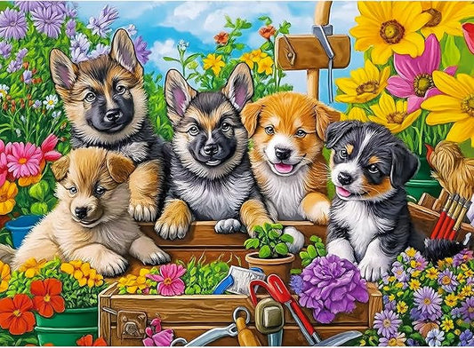 300 Piece Puzzles for Adults,Fun Puppies Puzzle for Adults Teens,Large Piece Cute Dogs Jigsaw Puzzle for Kids Ages 8-10 10-12,Glossy Sturdy Pieces,Challenging Family Game Great Gift Idea,20.5 x 15 in